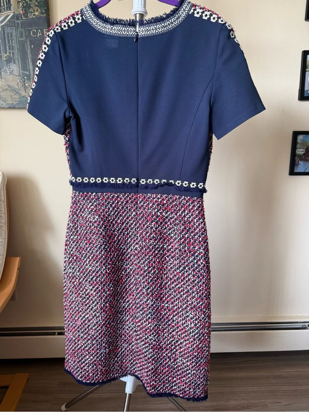 Tory Burch Tweed Sheath Dress in Red, Navy & White